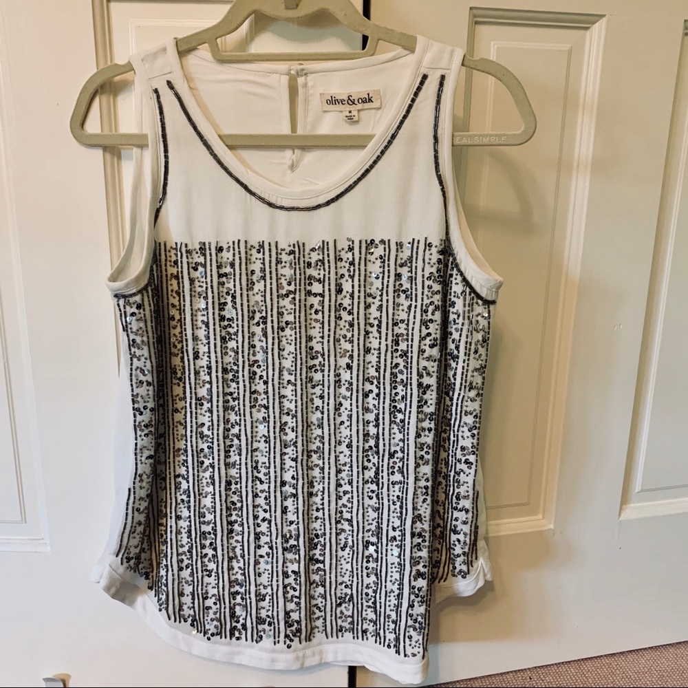 Olive & Oak White Beaded Tank!